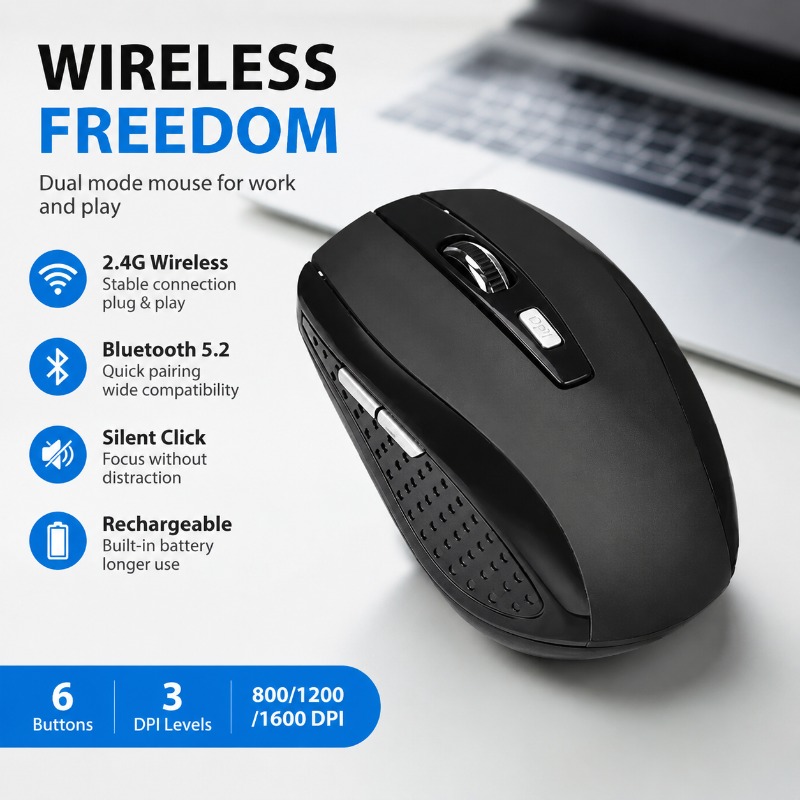 Wireless Gaming Mouse - 2.4G Bluetooth 5.2 Kablosuz Mouse Çift